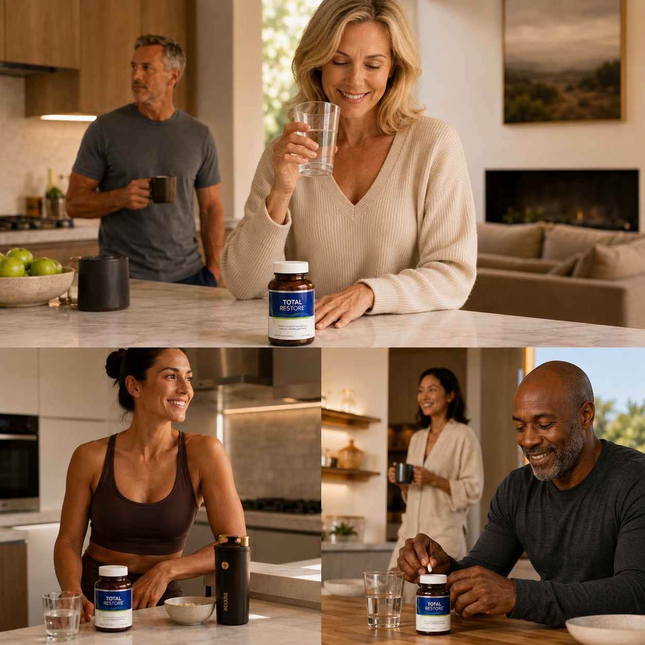 Diverse customers enjoying Total Restore as part of their daily routine